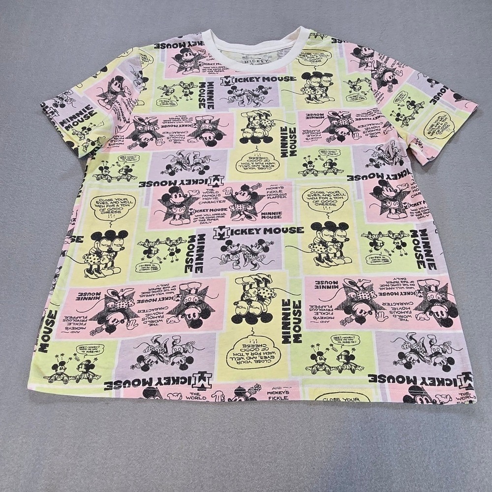 Disney Mickey Mouse T-Shirt Womens XL Multicolor‎ Comic Strip All Over Print Tee